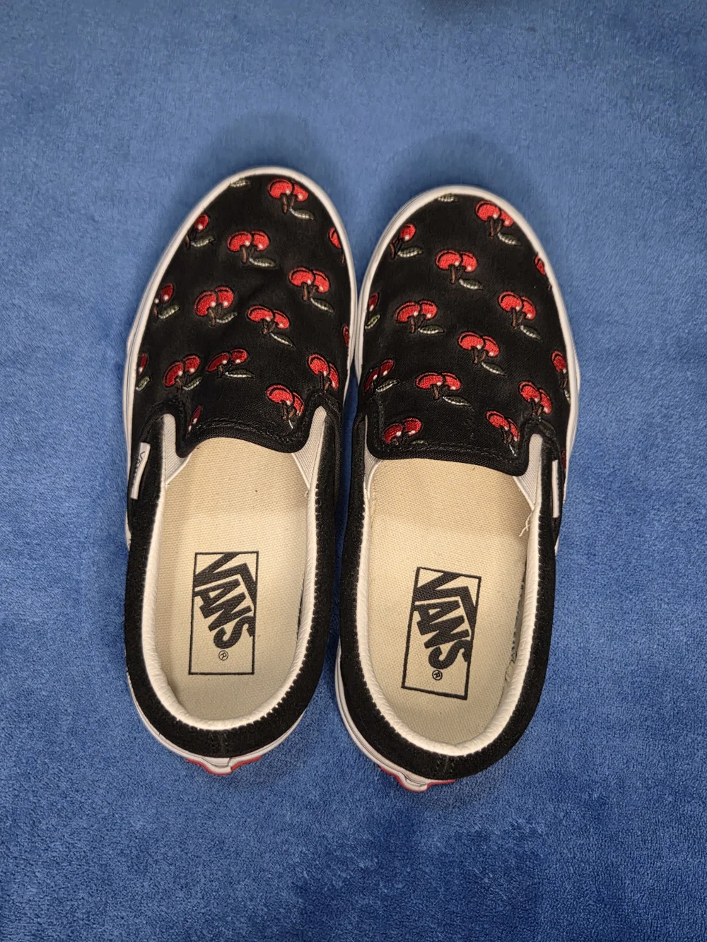 Vans Slip-On Embroidered Cherry Canvas Shoes - Black/Red